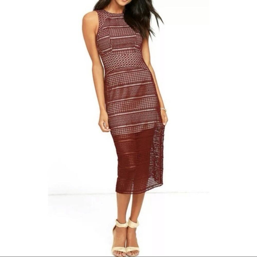 Keepsake the Label Sweet Nothing Midi Dress in Fig Womens Med Wedding Guest NWT